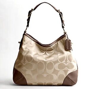 Coach Brown Monogram Canvas and Leather Peyton Hobo